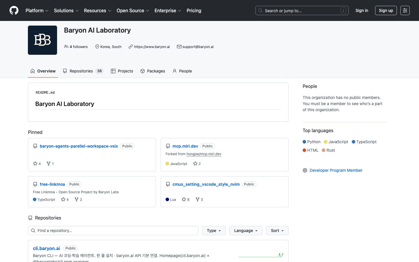 Baryon Labs GitHub organization page